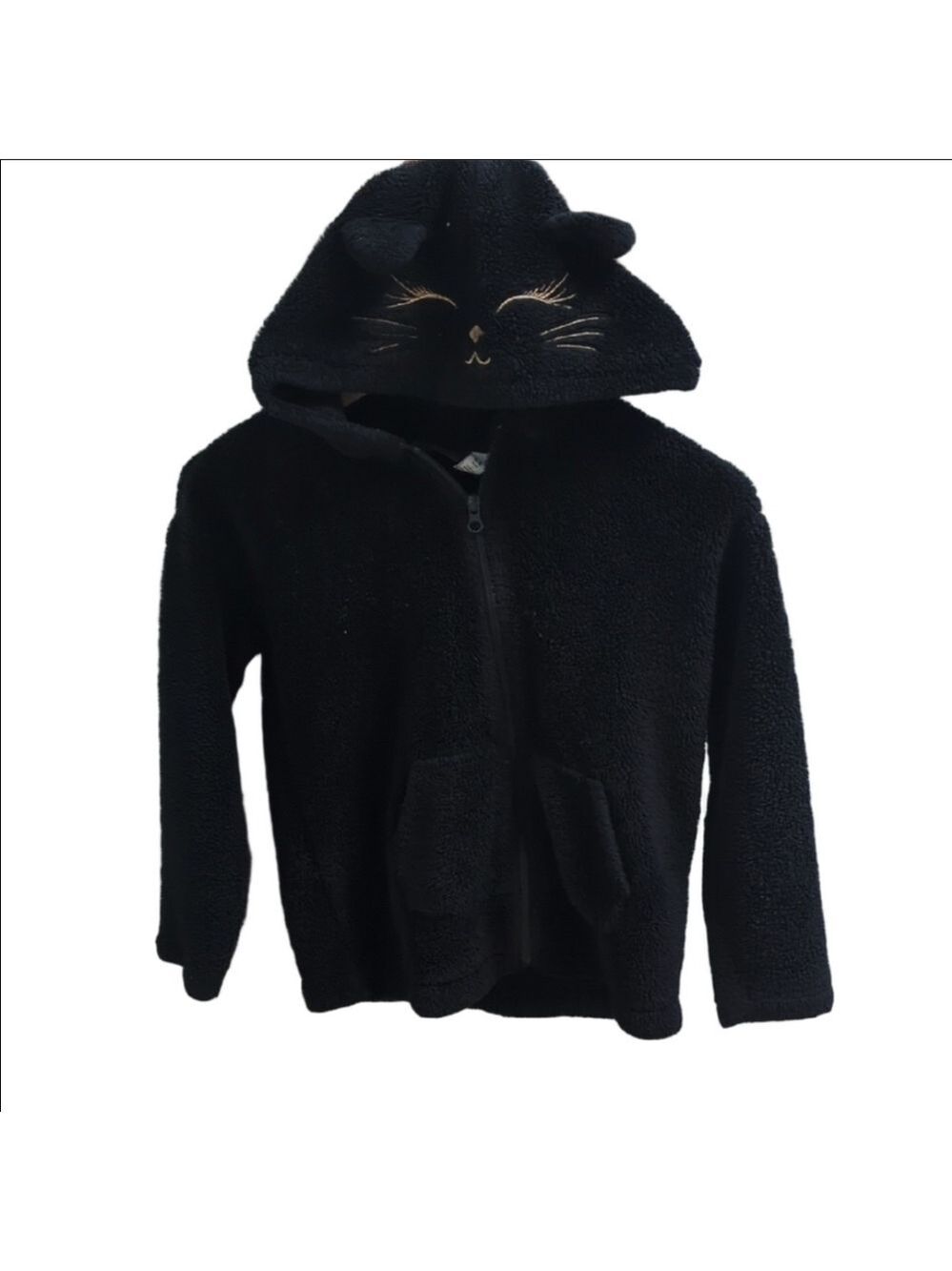 🎒BOGO🎒The Children's Place Black Cat Ear Sherpa Fleece Zip Hoodie 7/8